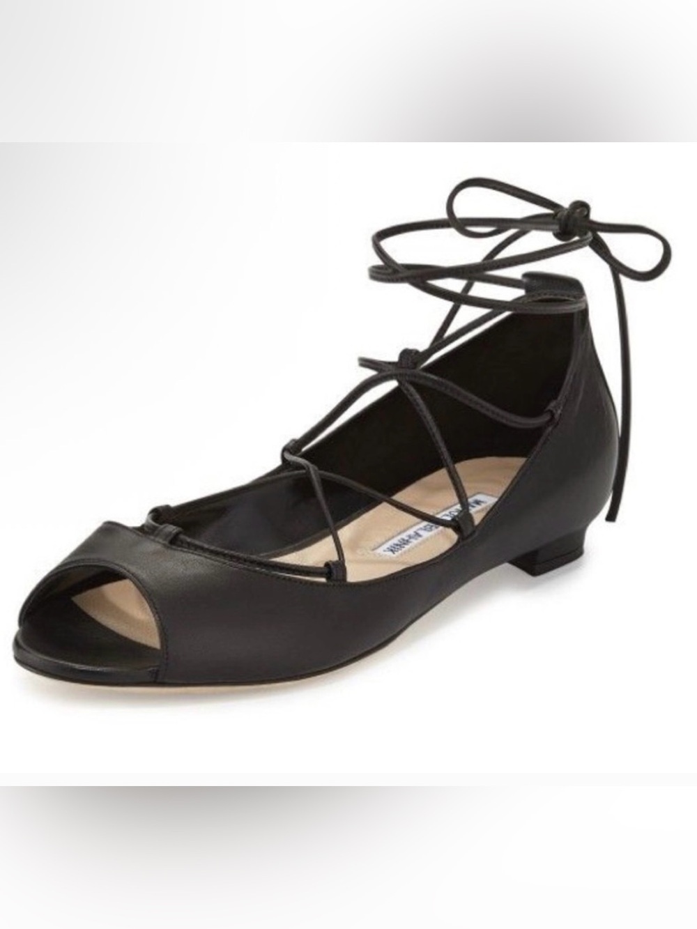 Manolo Blahnik Lace Up Open Toe Flats